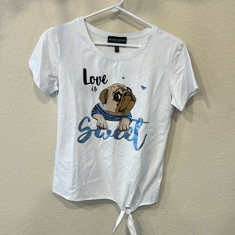 Frank Lyman love is sweet pug t shirt